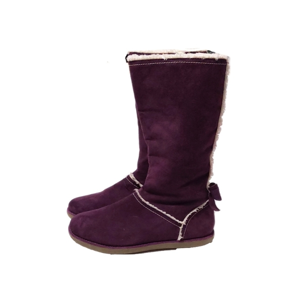 Lands' End Other - Lands End Kids Girls Purple Suede Zip Flat Heel Bow Tall Boots Size 5